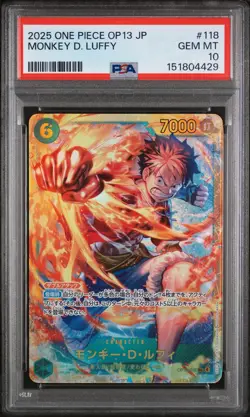 2025 ONE PIECE JAPANESE OP13-CARRYING ON HIS WILL #118 MONKEY D. LUFFY PSA 10 - Image 1