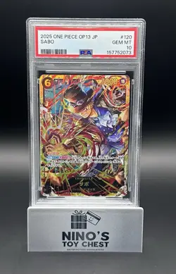 2025 ONE PIECE JAPANESE OP13-CARRYING ON HIS WILL #120 SABO BANDAI NAMCO PSA10 - Image 1