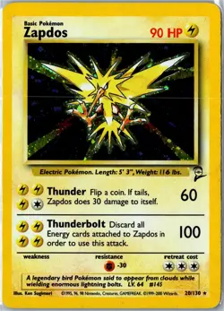 Vintage Pokemon Card - Zapdos Base Set 2 20/130 2000 Rare Holo Heavily Played - Image 1