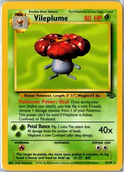 Pokemon Card - Vileplume Jungle 31/64 1999 Rare Unlimited Heavily Played - Image 1
