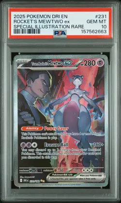 2025 POKEMON DRI EN-DESTINED RIVALS #231 TEAM ROCKET'S MEWTWO EX PSA 10 - Image 1