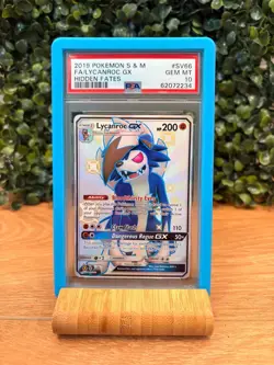 FA/Lycanroc Gx Pokemon Sun & Moon Hidden Fates SV66 NM PSA 10 - Image 1