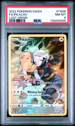 2022 POKEMON SWORD & SHIELD LOST ORIGIN #TG05 FULL ART/PIKACHU PSA 8 - Image 1