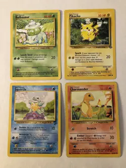 Pokemon Base Set Starters Lot: Pikachu, Squirtle, Bulbasaur, Charmander 5 - Image 1