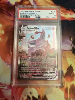 Espeon Vmax PSA 10 Fusion Strike Alt Art Pokemon Card 270/264 Full Art 2021 FA - Image 1