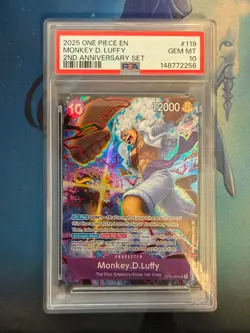 MONKEY D LUFFY ENGLISH 2ND ANNIVERSARY SET PROMO ONE PIECE TCG OP05-119 PSA 10 - Image 1