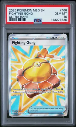 2025 Pokemon Mega Evolution # 168 Fighting Gong Ultra Rare PSA 10 Card GEM MINT! - Image 1