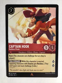 1x Lorcana Captain Captain Hook Ruthless Pirate NM/M Disney - Image 1