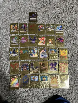 31 Gold Foil Pokemon Cards Pikachu Mewtwo GX VMAX Fan Art Lot - Image 1