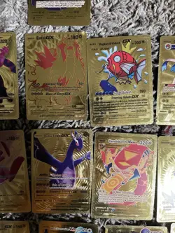 31 Gold Foil Pokemon Cards Pikachu Mewtwo GX VMAX Fan Art Lot - Image 4