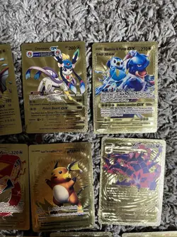 31 Gold Foil Pokemon Cards Pikachu Mewtwo GX VMAX Fan Art Lot - Image 5