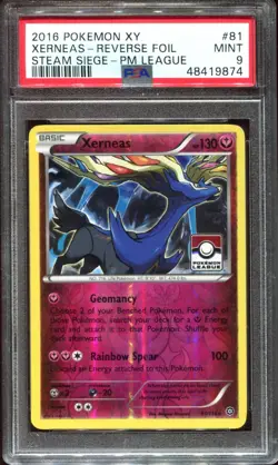 Xerneas 81/114 PSA 9 Mint Reverse Holo Pokemon League Steam Siege Pokemon Card - Image 1