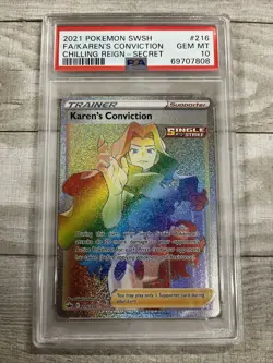 PSA 10 2021 Pokemon SWSH FA/ Karen’s Conviction Chilling Reign - Secret #216 - Image 1