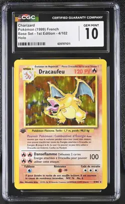 CGC 10 Charizard Dracaufeu Base Set 1st Edition 4/102 Holo FRENCH Pokemon Card - Image 1