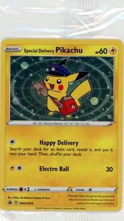 2020 Pokemon Special Delivery Pikachu Promo SWSH074 Holo Sealed - Image 1