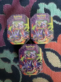 Pokemon TCG Mega Moonlit Tin Mega Gengar exFactory Sealed Foil PROMO Set Of 3 - Image 1