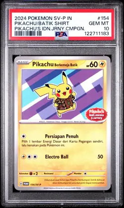 2024 POKEMON INDONESIAN SV-P PROMO #154 PIKACHU IN BATIK SHIRT PSA 10 - Image 1