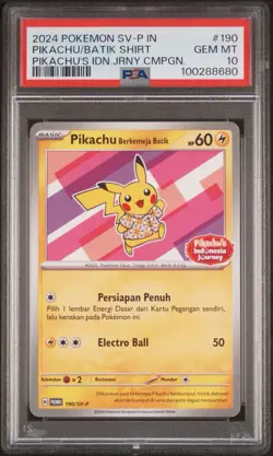 PIKACHU/BATIK SHIRT POKEMON PIKACHU'S IDN.JRNY.CMPGN. SV-P PRM 2024 190 PSA 10 - Image 1
