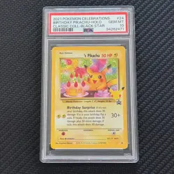 PSA 10 Birthday Pikachu Holo #24 Celebrations Classic Pokemon 2021 BLACK STAR - Image 1