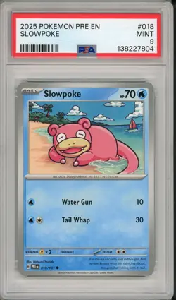 2025 Pokemon Prismatic Evolutions Slowpoke #018 PSA 9 - Image 1
