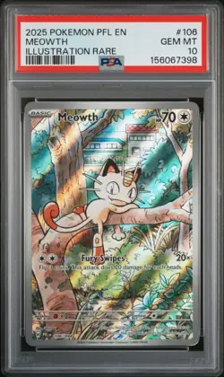 2025 POKEMON PFL EN-PHANTASMAL FLAMES ILLUSTRATION RARE #106 MEOWTH PSA 10 - Image 1