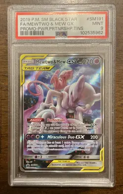 2019 POKEMON SM BLACK STAR PROMO #SM191 FULL ART/MEWTWO & MEW GX PSA 9 - Image 1