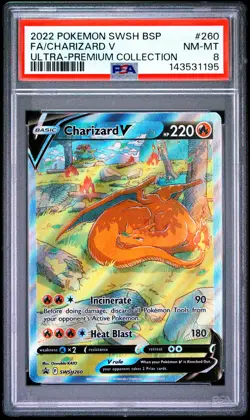 2022 POKEMON SWSH BLACK STAR PROMO #260 FULL ART/CHARIZARD V PSA 8 - Image 1