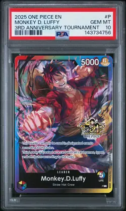 PSA 10 2025 One Piece Promos #P Monkey D. Luffy 3rd Anniversay GEM MT - Image 1