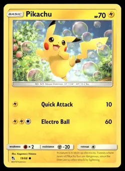 Pikachu 19/68 Pokemon Card Hidden Fates Common 70 HP Lightly Played CM - Image 1