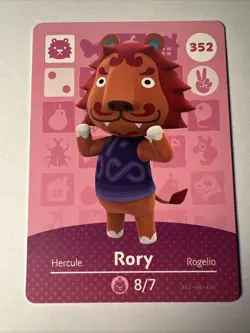 352 Rory Amiibo Card 352 Series 4 Animal Crossing Nintendo Switch NA Region - Image 1