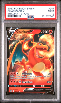 2022 POKEMON SWORD & SHIELD BRILLIANT STARS #017 CHARIZARD V PSA 9 - Image 1