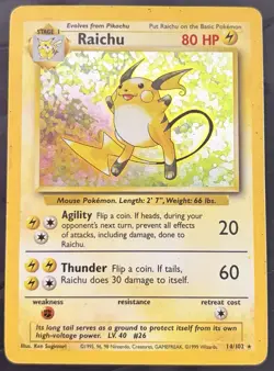 Raichu Holo 14/102 Base Set Unlimited Rare Vintage 1999 WOTC Pokemon Card LP - Image 1
