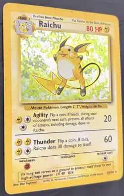 Raichu Holo 14/102 Base Set Unlimited Rare Vintage 1999 WOTC Pokemon Card LP - Image 2