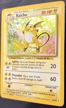 Raichu Holo 14/102 Base Set Unlimited Rare Vintage 1999 WOTC Pokemon Card LP - Image 3