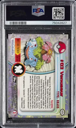 1999 TOPPS POKEMON TV FOIL #3 VENUSAUR PSA 10 - Image 2