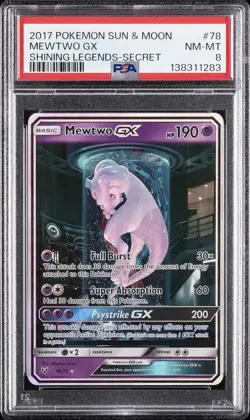 2017 POKEMON SUN & MOON SHINING LEGENDS SECRET #78 MEWTWO GX PSA 8 - Image 1