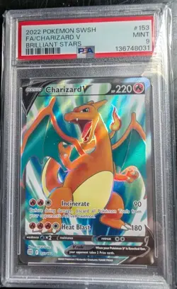 2022 POKEMON SWORD & SHIELD BRILLIANT STARS #153/172 FULL ART/CHARIZARD V PSA 9 - Image 1