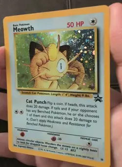 Pokemon TCG Meowth 10/53 Wotc Promo Holo Has Swirl - Image 1