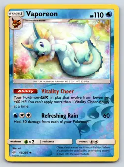 Vaporeon 42/236 Uncommon Cosmic Eclipse Pokemon Reverse Holo Near Mint - Image 1