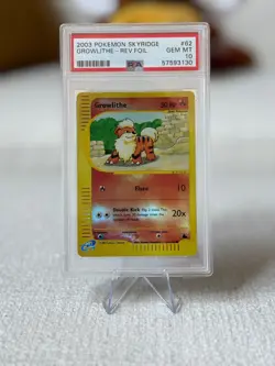 Pokemon Growlithe #62 Reverse Holo 2003 Skyridge Ereader PSA 10 Gem Mint POP 41 - Image 1