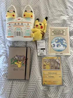 Pokemon x Natural History Museum Pikachu Plush, Jumbo Promo Card and notebook - Image 1