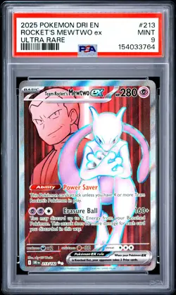 2025 POKEMON DRI EN-DESTINED RIVALS ULTRA RARE TEAM ROCKET'S MEWTWO EX PSA 9 - Image 1