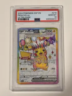 Pikachu ex: PSA Gem Mint 10 Surging Sparks Ultra Rare 219/191 - Pokemon TCG - Image 1