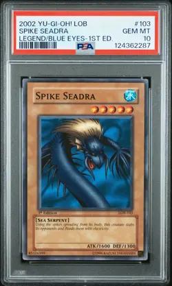 2002 YU-GI-OH! LOB-LEGEND OF BLUE EYES WHITE DRAGON 1ST ED SPIKE SEADRA PSA 10 - Image 1
