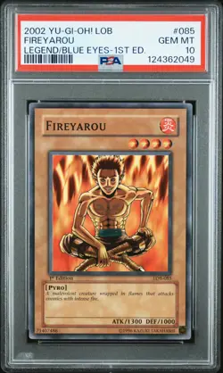 2002 YU-GI-OH! LOB-LEGEND OF BLUE EYES WHITE DRAGON 1ST ED #085 FIREYAROU PSA 10 - Image 1