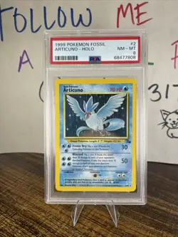 1999 Pokemon Fossil Articuno Rare Holo #2 NM-MT PSA 8 - Image 1
