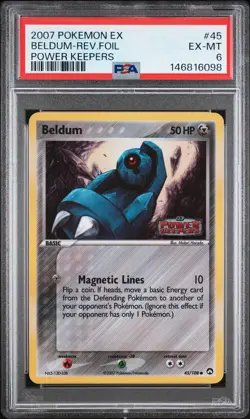 2007 POKEMON EX POWER KEEPERS #45 BELDUM-REVERSE FOIL PSA 6 - Image 1