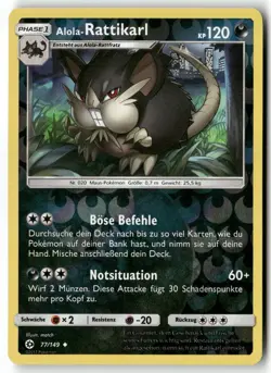 Pokemon Sonne & Mond Alola-Rattikarl #77/149 Reverse Holo DE - Image 1