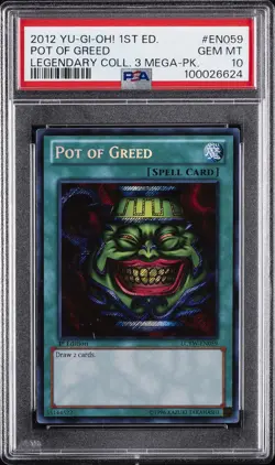 2012 YU-GI-OH! LEGEND COLL 3 MEGA-PACK 1ST EDITION #EN059 POT OF GREED PSA 10 - Image 1