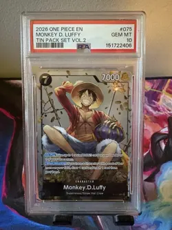 Namco One Piece Monkey D. Luffy P-075 Tin Pack Set Vol.2 Foil EN PSA 10 - Image 1